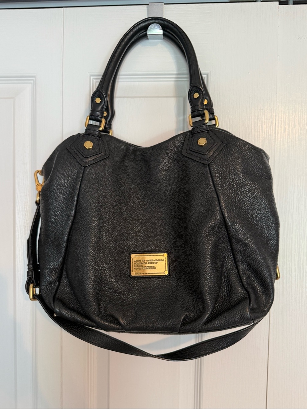 Marc by Marc Jacobs Classic Q Fran Black Leather Tote Bag with Gold Hardware